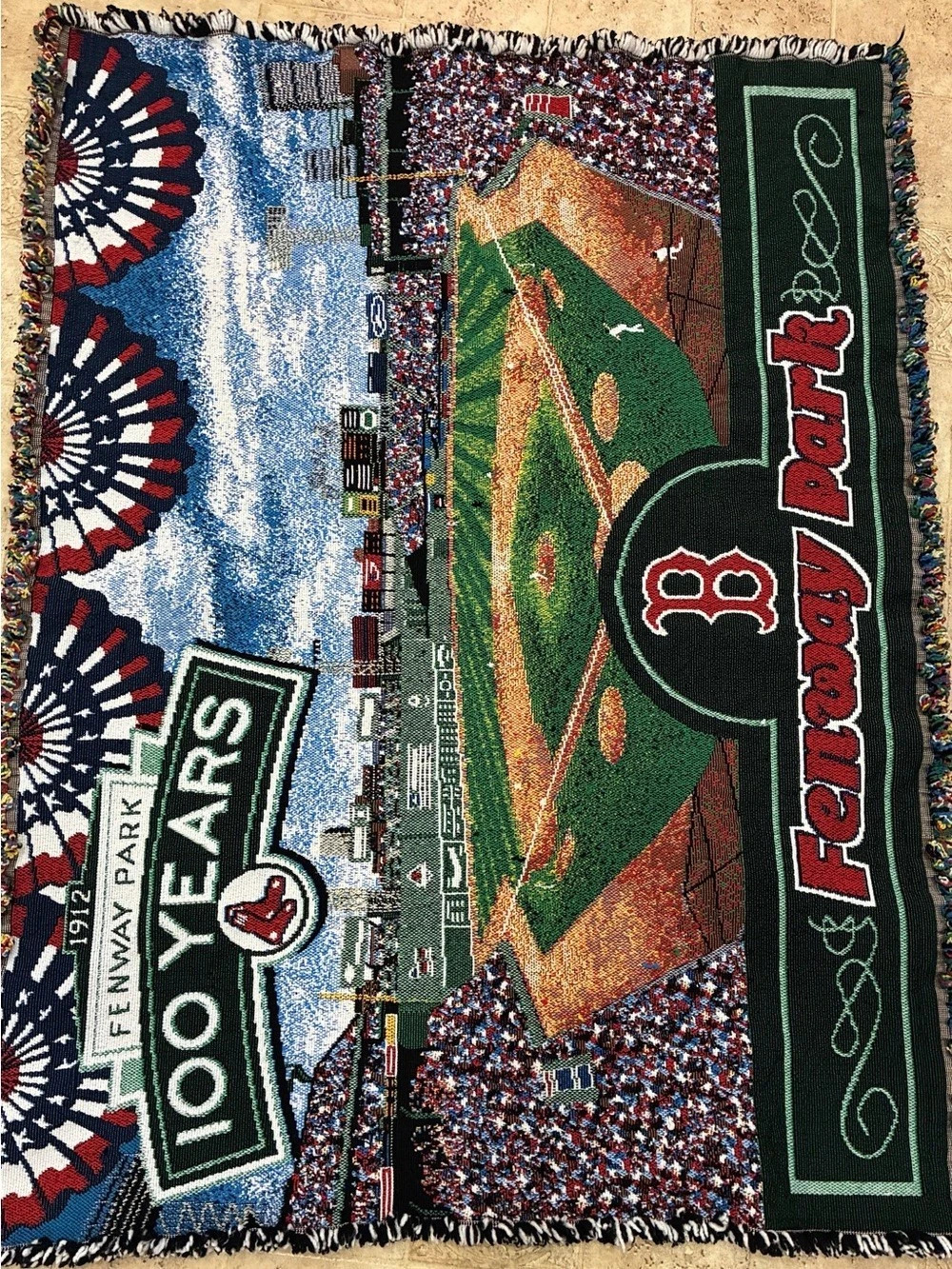 Boston Red Sox Fenway Park 100 Years Woven Tapestry Throw Blanket Throw Blanket